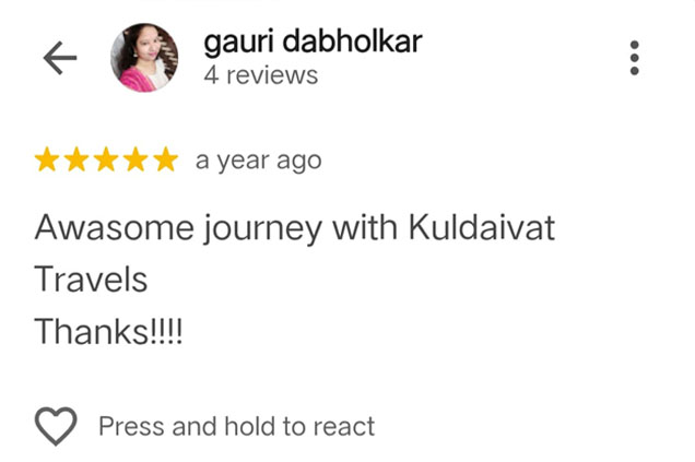 Google review screenshot 2 for Kuldaivat Tours & Travels