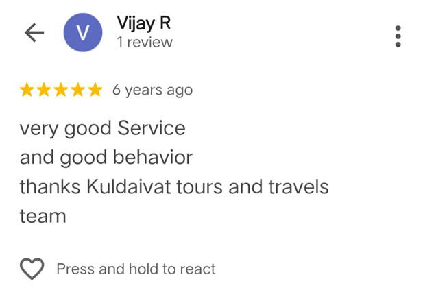 Google review screenshot 4 for Kuldaivat Tours & Travels