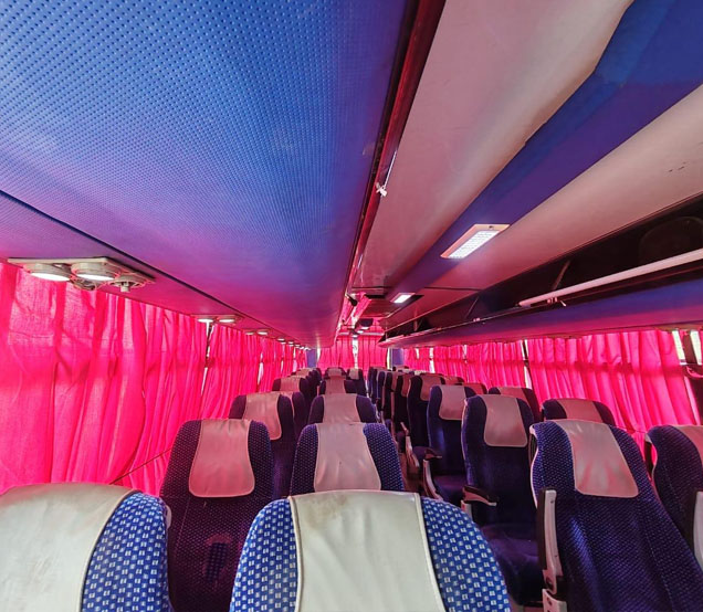 Bus interior pink curtain seating